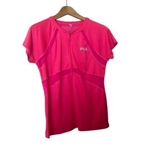 FILA Hot Pink Short Sleeve Zip Athletic Tee for runners size M